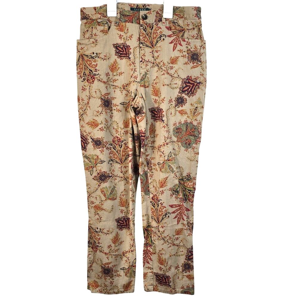 Lauren Ralph Lauren Pants Women's 6P Tan Red Floral Preppy Old Money Classic